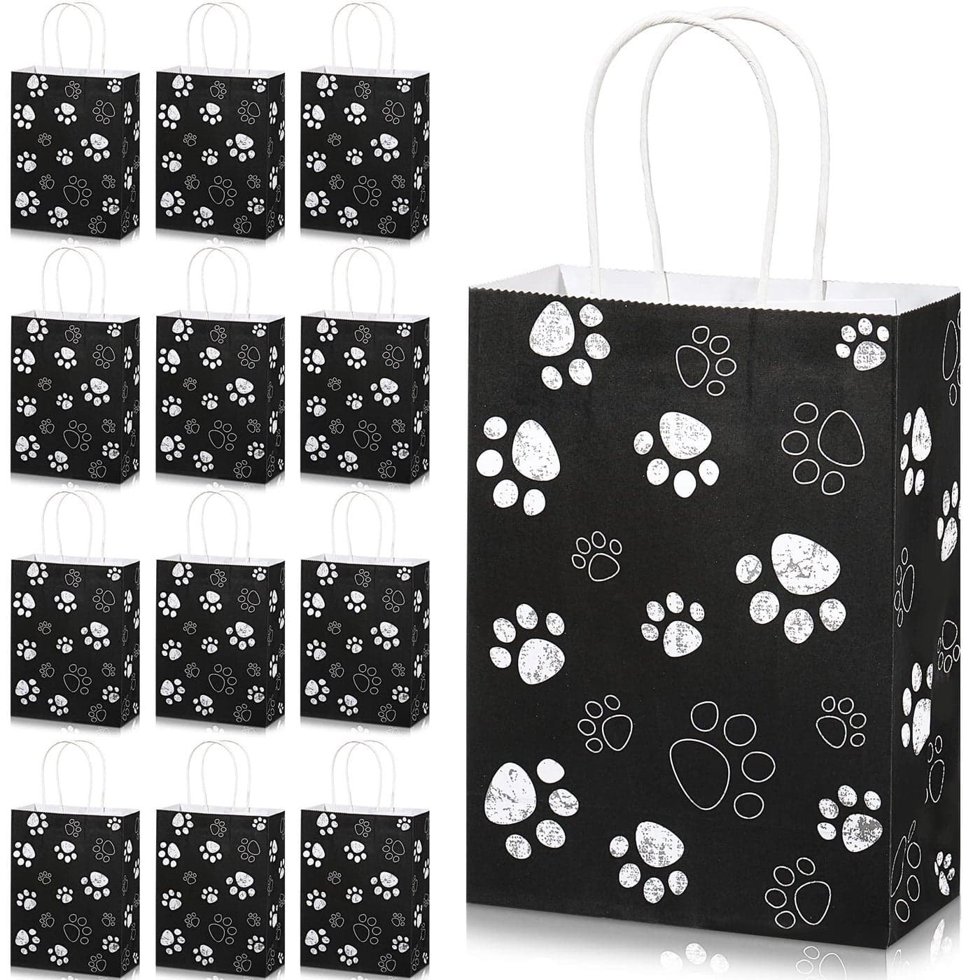 Blulu 20 Pcs Puppy Dog Paw Gift Bags with Paper Twist Handles Dog Gift Paper Paw Treat Goodie Bags for PET Treat Party Favor 63 x 31 x 86 InchBlack Backing