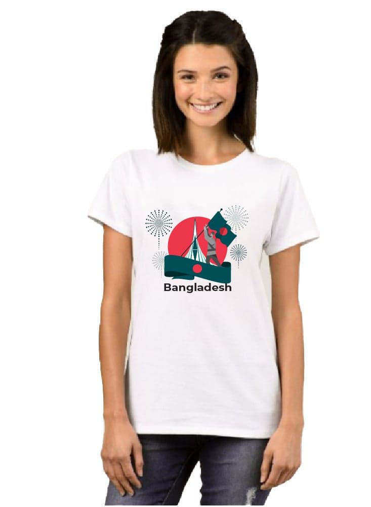 Bangladesh Independence Day Adult Women's T-Shirt - Round Neck Short Sleeve Cotton T-Shirt - Soft Cotton Bangladesh Independence Day T-Shirt for Women