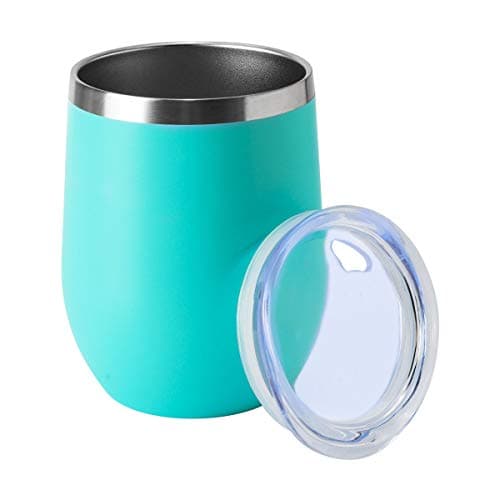 HASLE OUTFITTERS 12oz Wine Tumbler with Lid Stemless Wine Glasses Double Wall Vacuum Travel Mugs stainless steel Coffee Cup for Cold Hot Drinks Wine Coffee Cocktails Beer 6 Pack Light Blue