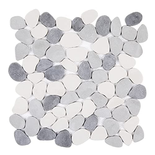 Diflart Pebble Tile for Shower Floor, Gray and White Oval, 5 Sheets, Pebble Backsplash for Kitchen Bathroom Wall and Floor Tile