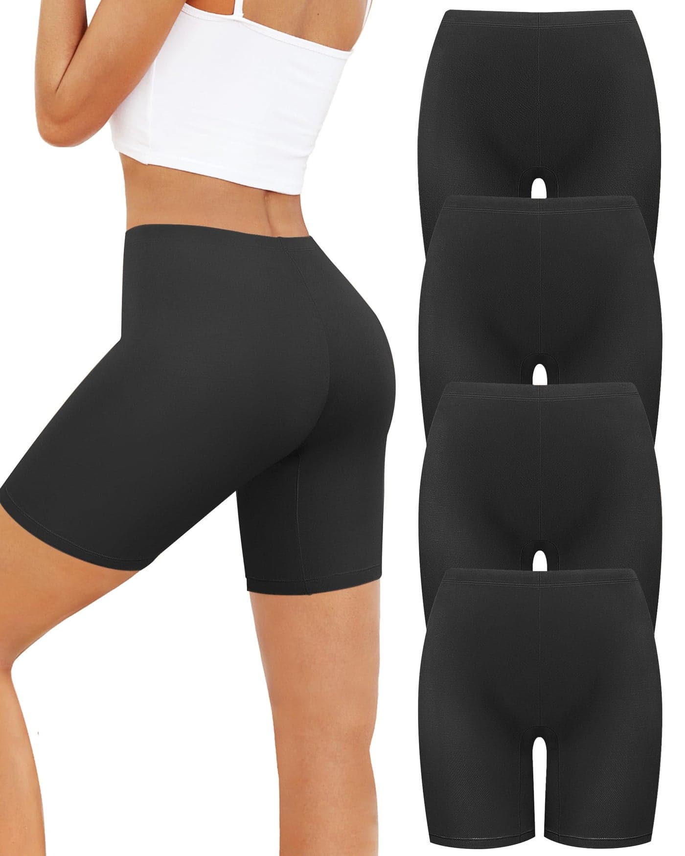voenxe Women Cotton Boy Shorts Underwear,Lady Boxer Brief,High Waist Anti Chafe Short for Under Dress,Soft Biker Panty 4Pack Black
