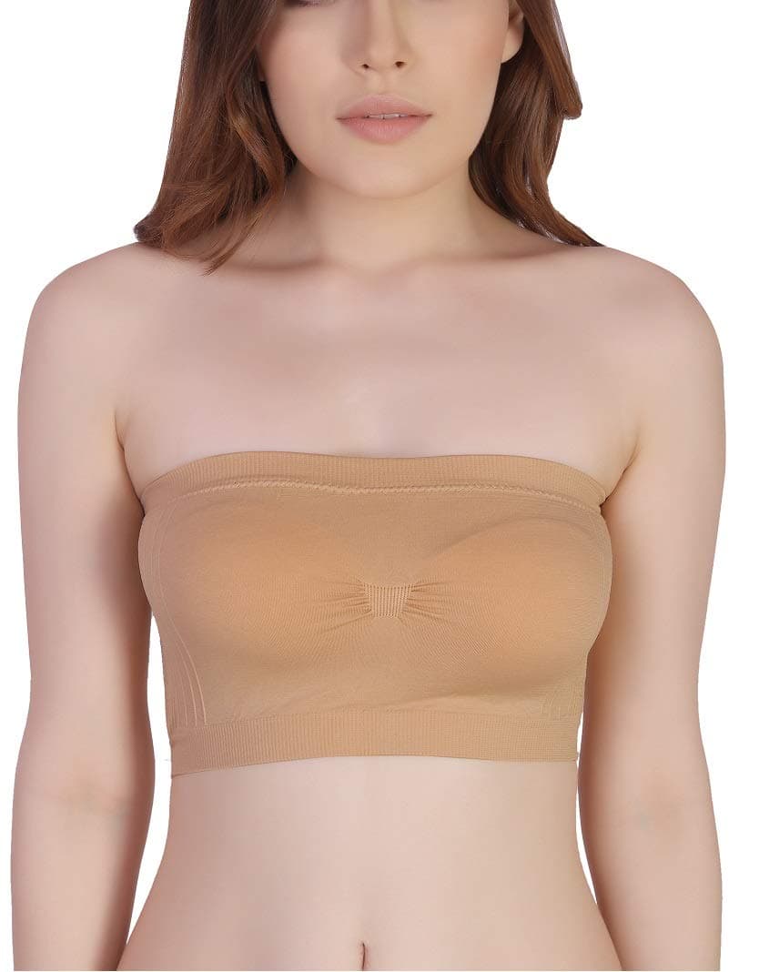 PLUMBURY Women's Synthetic Lightly padded with Removable Pad Wire Free Bandeau Bra (PL-PADDEDTUBE-2295011-BG_Beige _Free Size)