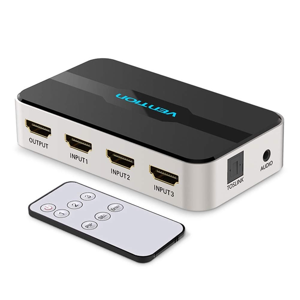 Vention HDMI Splitter 3 Input 1 Output 4K 3 Port HDMI Switcher Swtich HDMI with Toslink Audio 3D 1080P IR Remote Control Compatible for PS3 PS4 Smart TV Xbox 360 Sky Box DVD HDTV Projector