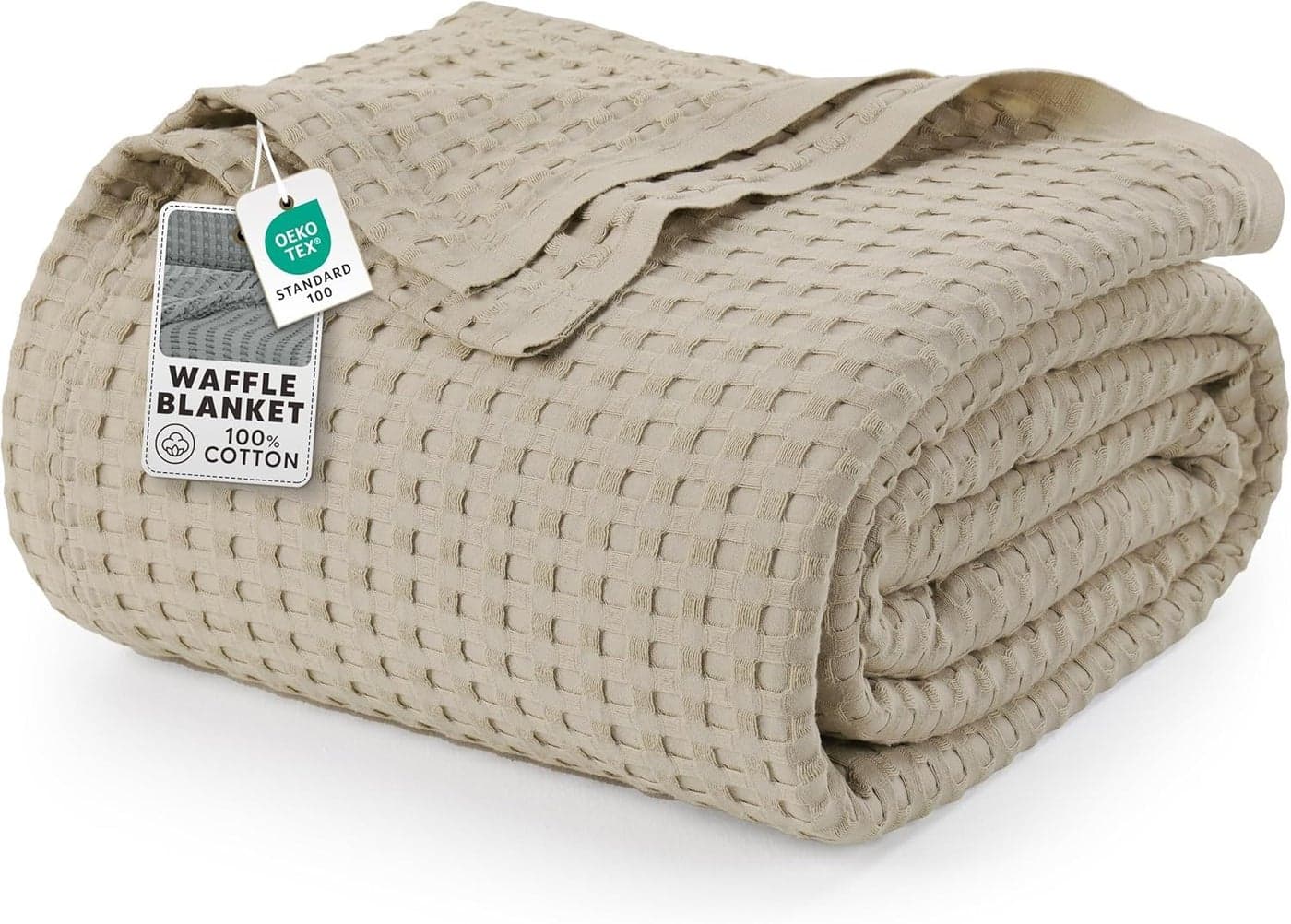 Utopia Bedding 100% Cotton Waffle Weave Blanket Big Size for Bed - Lightweight, Breathable Summer Blankets Soft and Cozy, Gifts for Women Home Room Decor (Khaki, 120x120 Inch)