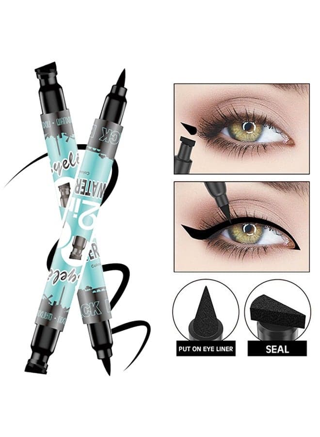 2 in1 Waterproof-Classic Black Eyeliner pencil 2 in 1 Stamp Liner Professional Makeup Long Lasting Matte Finish Quick Smudge Proof Hyper Drying Resistant Stay All Day Waterline Winged Instant Result