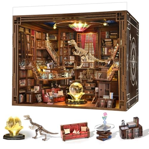 MiniCity Book Nook Kit DIY Miniature Dollhouse Booknook Kit 3D Wooden Puzzle Bookend Bookshelf Insert Decor with LED Light for Teens and Adults Beyond Library Max