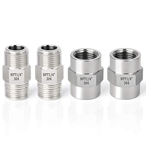 TAISHER 4PCS 304 Stainless Steel Pipe Fitting, Hex Nipple, Coupling,1/4" x 1/4" NPT Male Thread Pipe, 1/4" x 1/4" NPT Female Thread Pipe