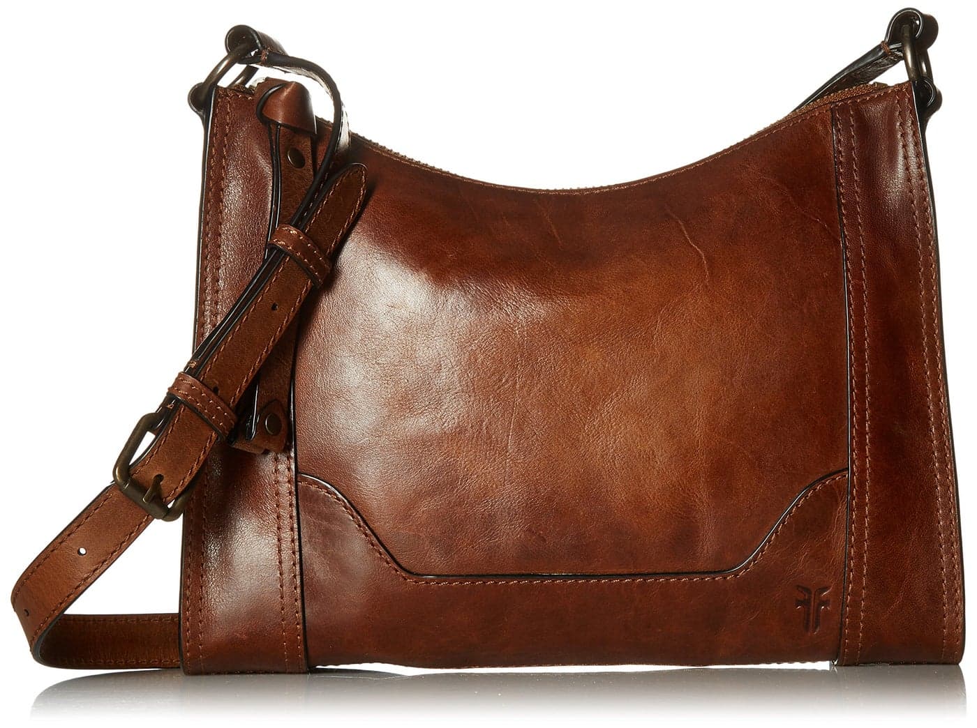 Frye Melissa Zip Crossbody Bag, Stylish Handbag with Adjustable Strap & Pockets, Cognac