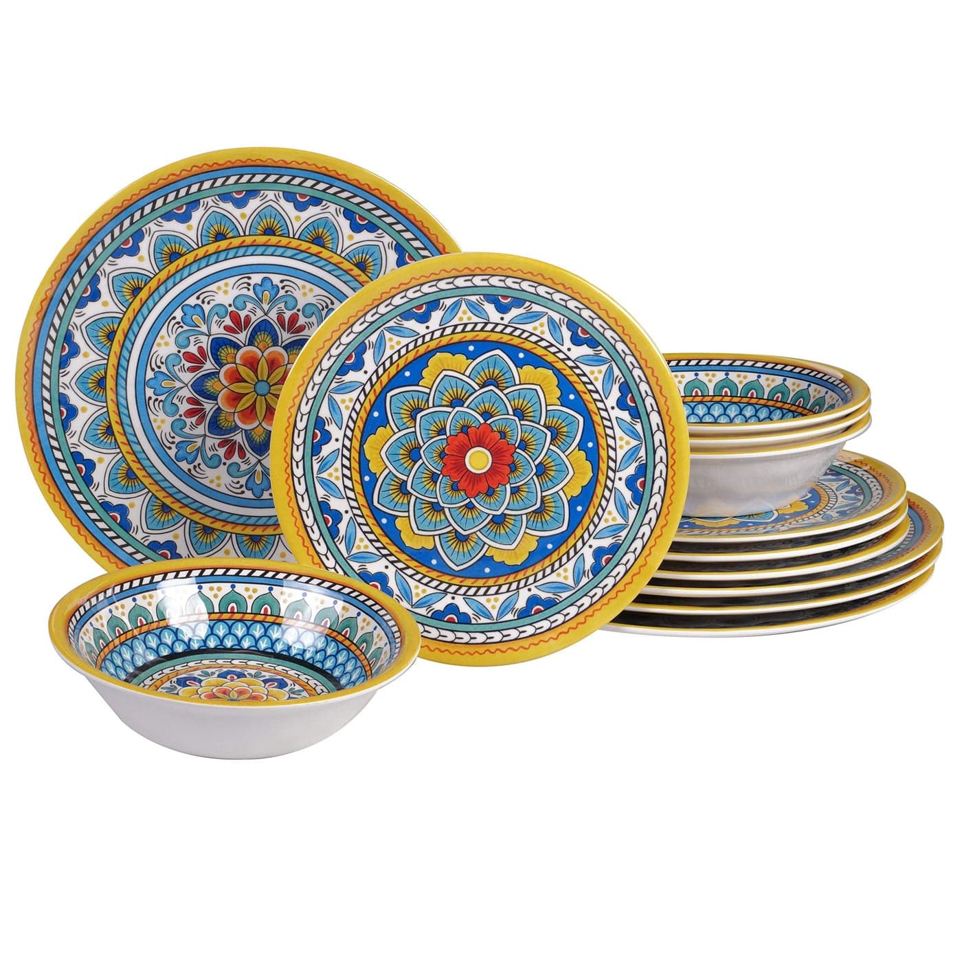 Certified International Portofino 12 Piece Melamine Dinnerware Set Service for 4 Multi Colored