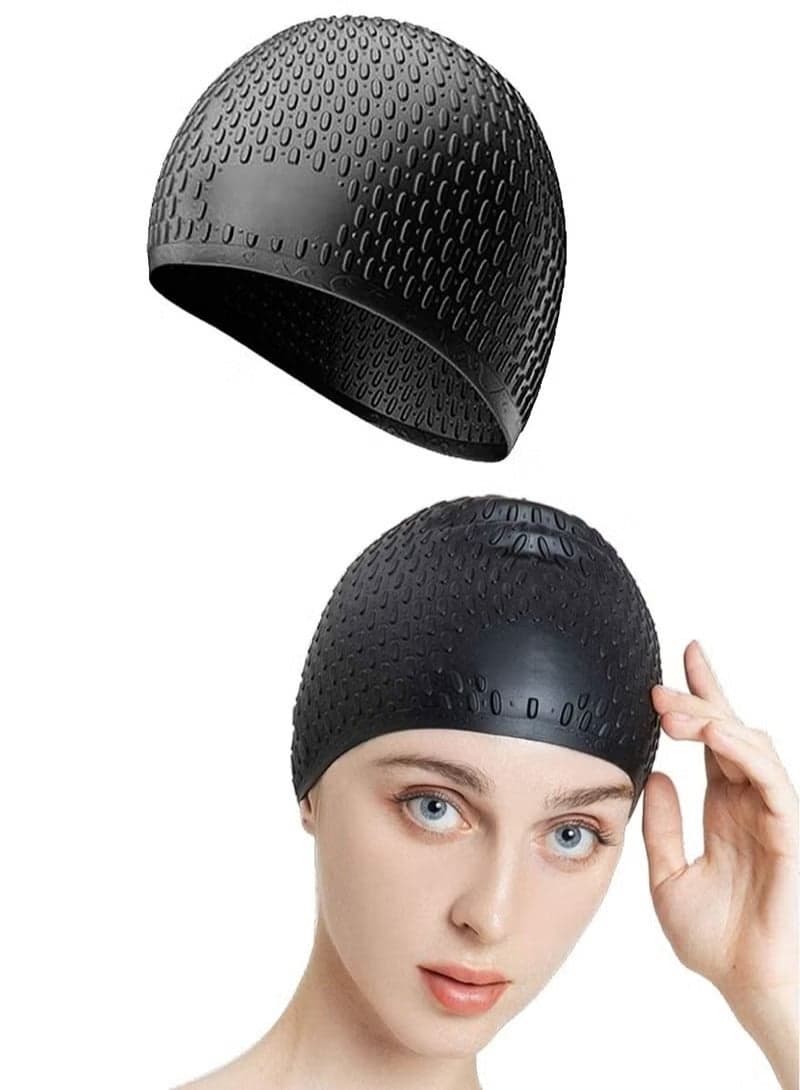 Silicone Swim Cap with 3D Ergonomic Beautiful Design for Men, Girls, Ideal for Curly Short Medium Long Hair, Protecting Hair from Chlorine, Bacteria, Sand in the Water, Odorless And Comfortable