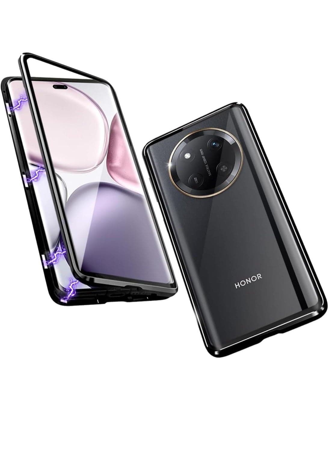 Case Compatible with Honor X9c 5G/Honor X60 Pro, Magnetic Body Metal Frame Double Sided Clear Tempered Glass Cover with Camera Protection