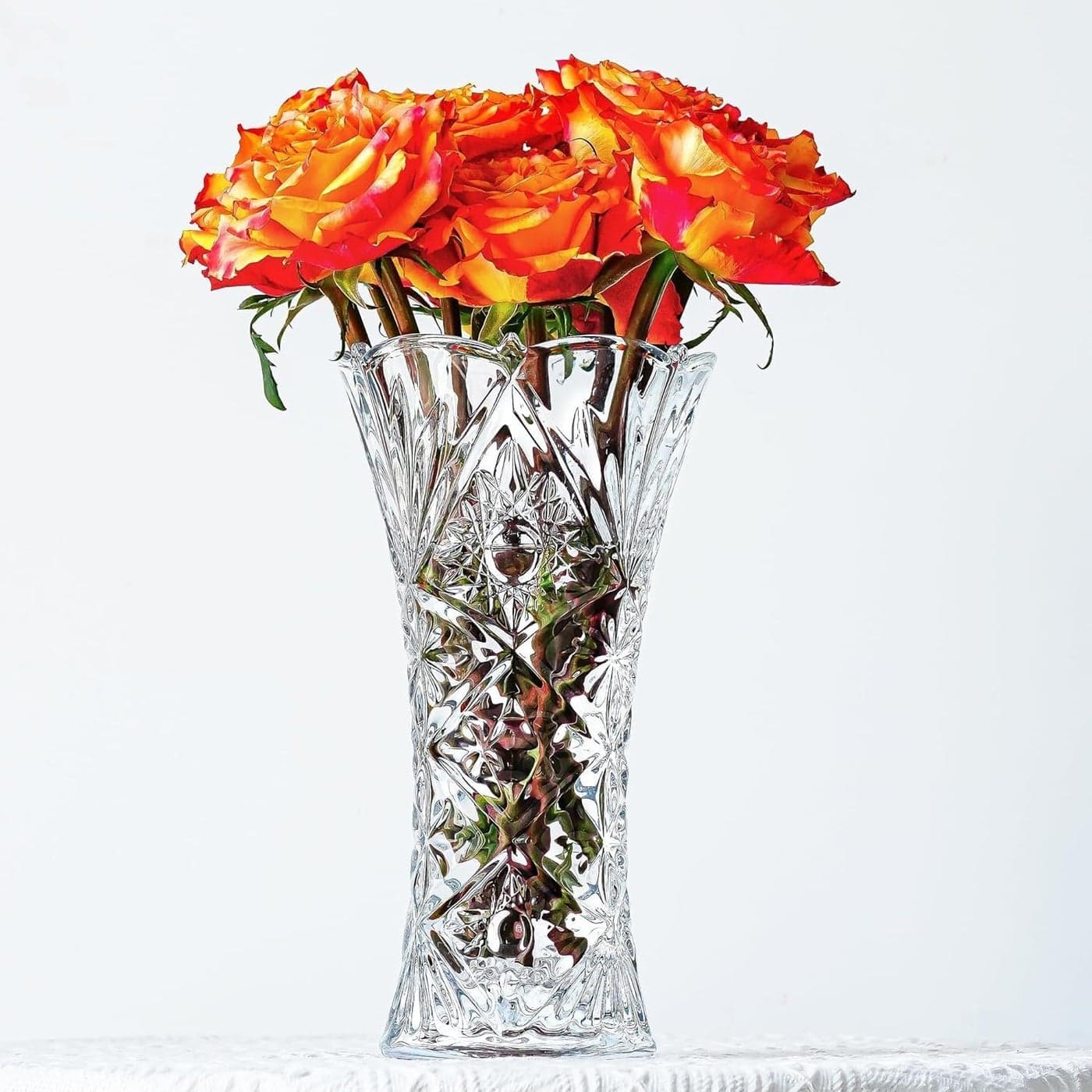 10 Inch Flowers Glass Vase for Home Office Decor Crystal Clear GlassLike Design Impact Resistant Safe Pack of 1 Living Room Table top Flower Pot Decorative Vase