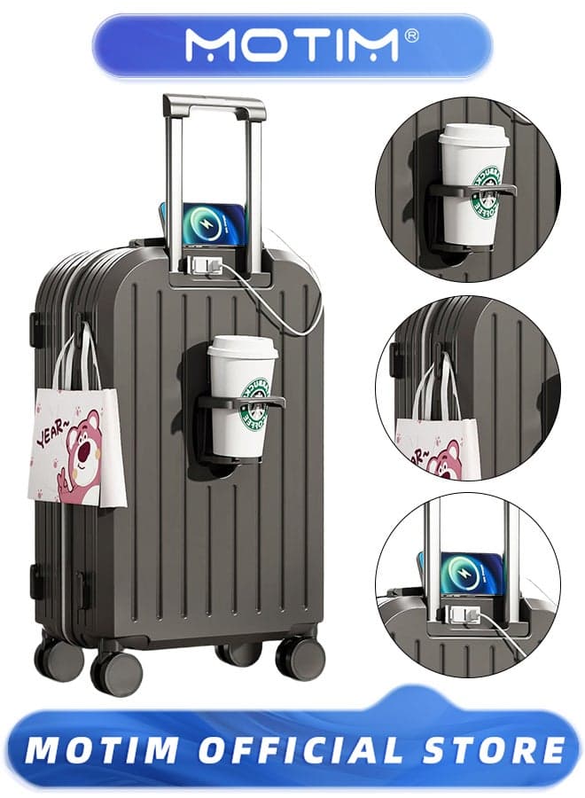 Travel Luggage Carry On Luggage with Spinner Wheels Aluminum Framed Carry On Suitcase with USB Port & Cup Holder & Phone Holder Large Checked-in Luggage