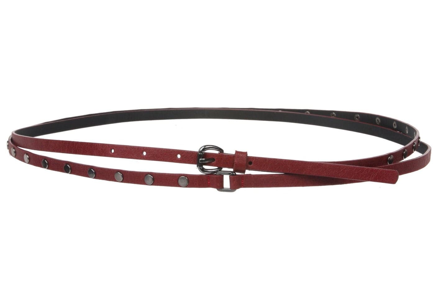 3/8" (10 mm) Skinny Studded Double Wrap Belt, Dark Red | S/P - 33