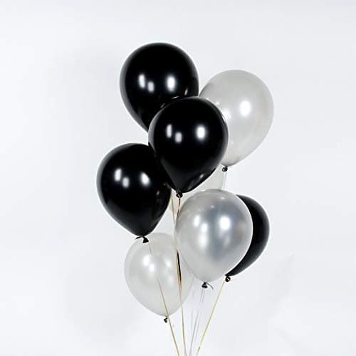 TOYXE Toy Balloon Premium Latex Metallic HD Silver and Black (Pack of 50)