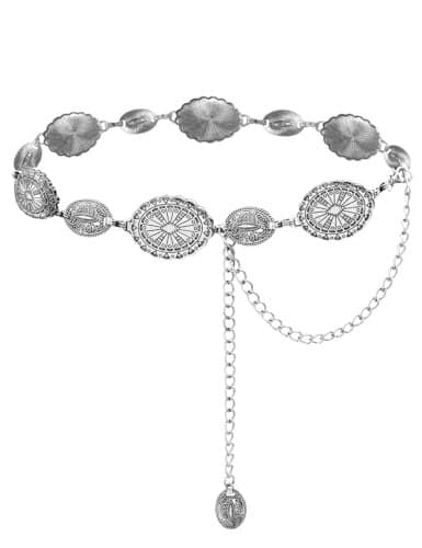 TOPACC Silver Concho Belts for Women Western Cowgirl Cowboy Metal Chain Belt for Dresses Jeans Country Concert Outfit
