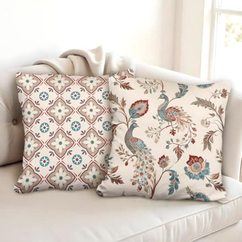 Brizberry® Designer Ethnic Decorative Soft Cotton Feel Premium Poly Cotton Throw Pillow Cushion Covers, Double Both, Set of 2 (Design 183, 16 x 16 Inch (Pack of 2))