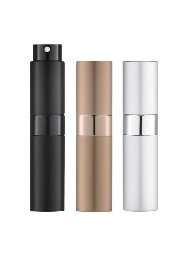 8ML Atomizer Perfume Spray Bottle for Travel (3 PCS) Empty Cologne Dispenser, Portable Sprayer (Black, Silver, Brown)
