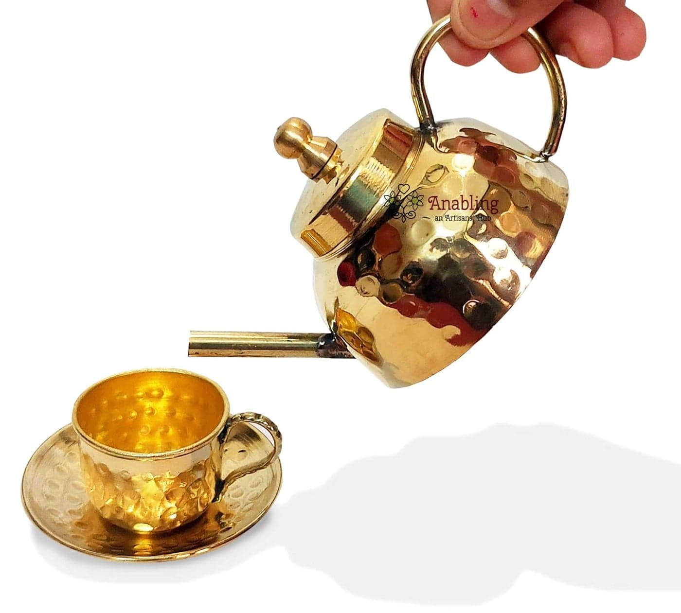 Anabling Brass Miniature Kitchen Set Tea Kettle with Cup Saucer