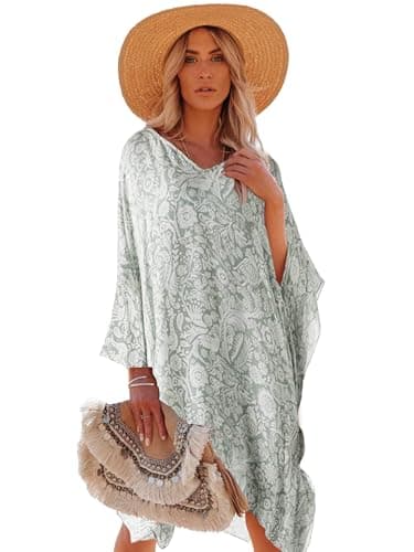 Moss Rose Women's Swimsuit Cover up Beach Kaftan for Bathing Suit with Floral Pattern