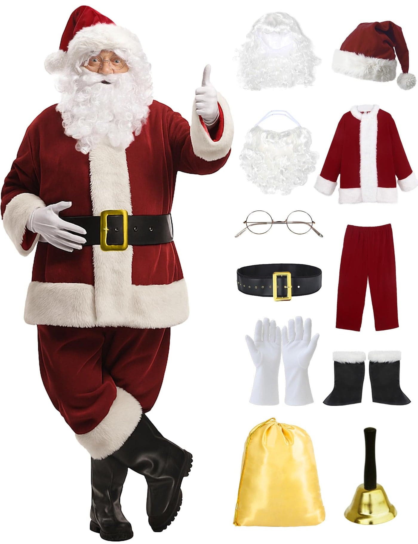ADOMI Santa Claus Costume for Men Adults Santa Suit 11pcs Mens Red Deluxe Christmas Clause Outfit Cosplay Vacation Suits Set 2XL
