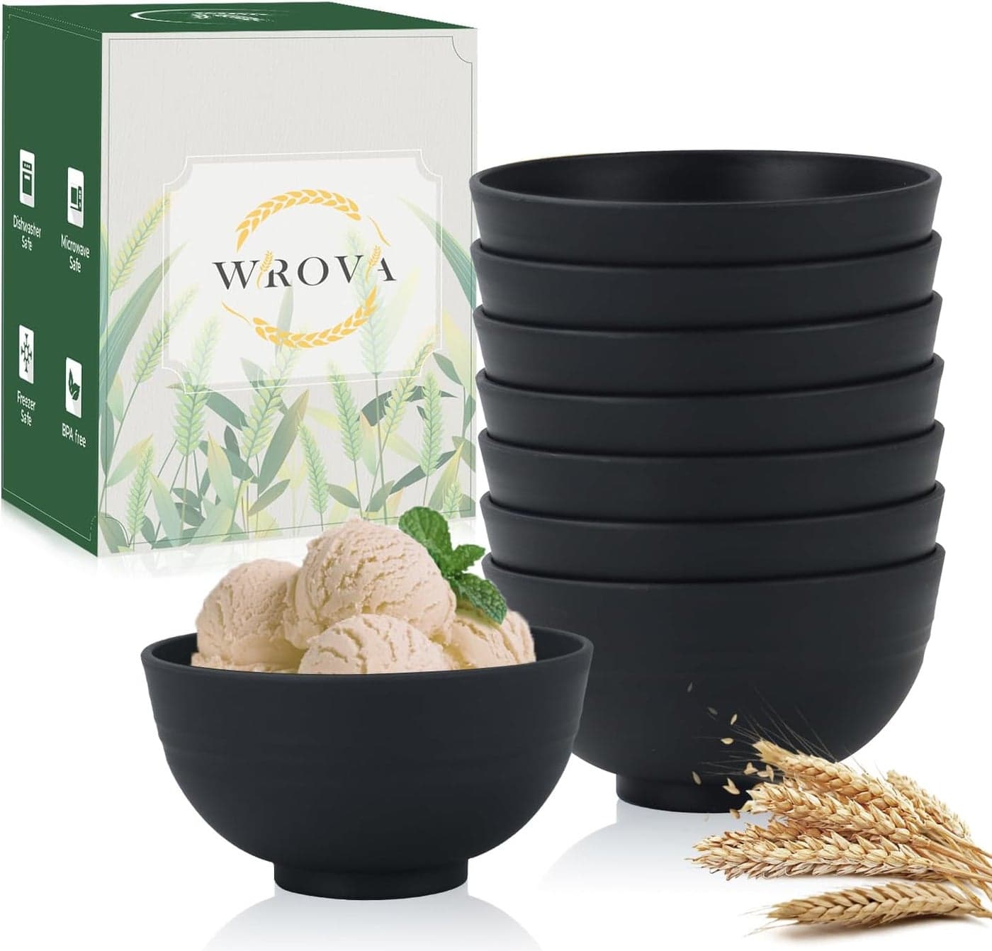 wheat straw snack bowls 10oz set of 8 Unbreakable Dessert Bowls for kids Mini Bowls for Ice CreamSnack and Fruits Microwave Dishwasher Safe Appetizer Bowl Sets Black