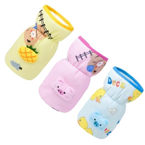 The Little Lookers Soft Plush Stretchable Baby Feeding Bottle Cover with Easy to Hold Strap | Cute Animated Overall Print Pack of 3 (Multicolor, Wide Neck 240-330ml/8-11OZ)