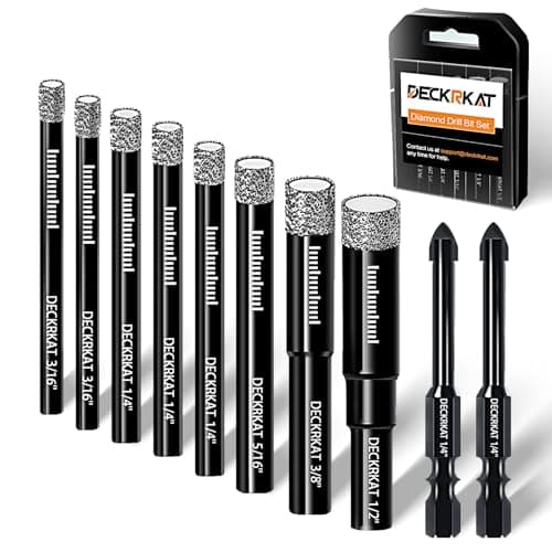DECKRKAT 10-Piece Dry Diamond Drill Bits & TileDrill Bits - 3/16"(x2), 1/4"(x3), 5/16", 3/8", 1/2" + 1/4"(x2) Masonry Bit for Tile,Ceramic, Porcelain,Marble,Granite.