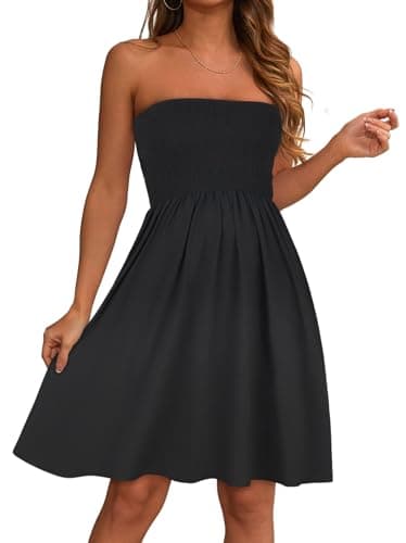 elescat Summer Dresses for Women Strapless Casual Beach Cover Ups Tube Top Sundress(Black, S