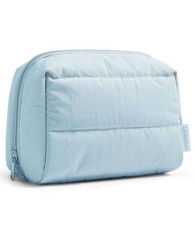 BAGSMART Cute Puffy Makeup Bag, Wide Opening Cosmetic Bag Compact & Spacious, Water-Resistant Travel Organizer Pouches for Women (Baby Blue)
