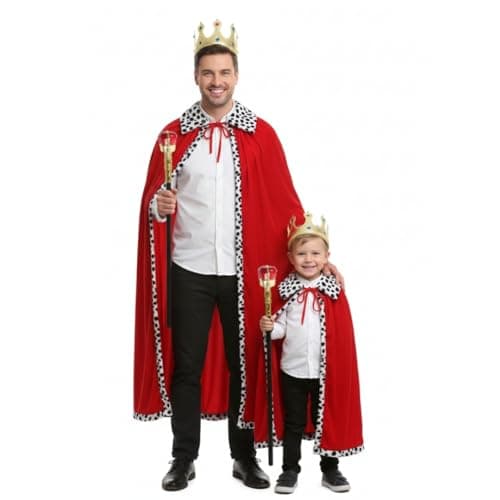 Wanna Party King Costume Set Red Cloak Golden Crown And Scepter Set Prince Capes Halloween Costume For Kids Teen Adult