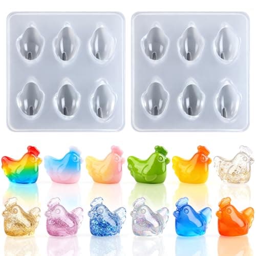 Mini Cute Chicken Figurines Silicone Mold 2 Pcs Micro Dollhouse Animal Epoxy Casting Mold with Realistic Shapes for DIY Resin Art Fairy Garden Miniatures Landscape Crafts Decor