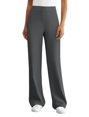 DLOODA Womens Dress Work Pants Wide Leg Business Casual Slacks Stretchy High Waist Comfy Trousers with Pocket Dark Grey