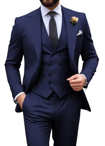 Navy Blue Suit Men 3 Piece Slim Fit Suit Big and Tall Suits for Men Business Casual Wedding Tuxedo Suits Set Medium