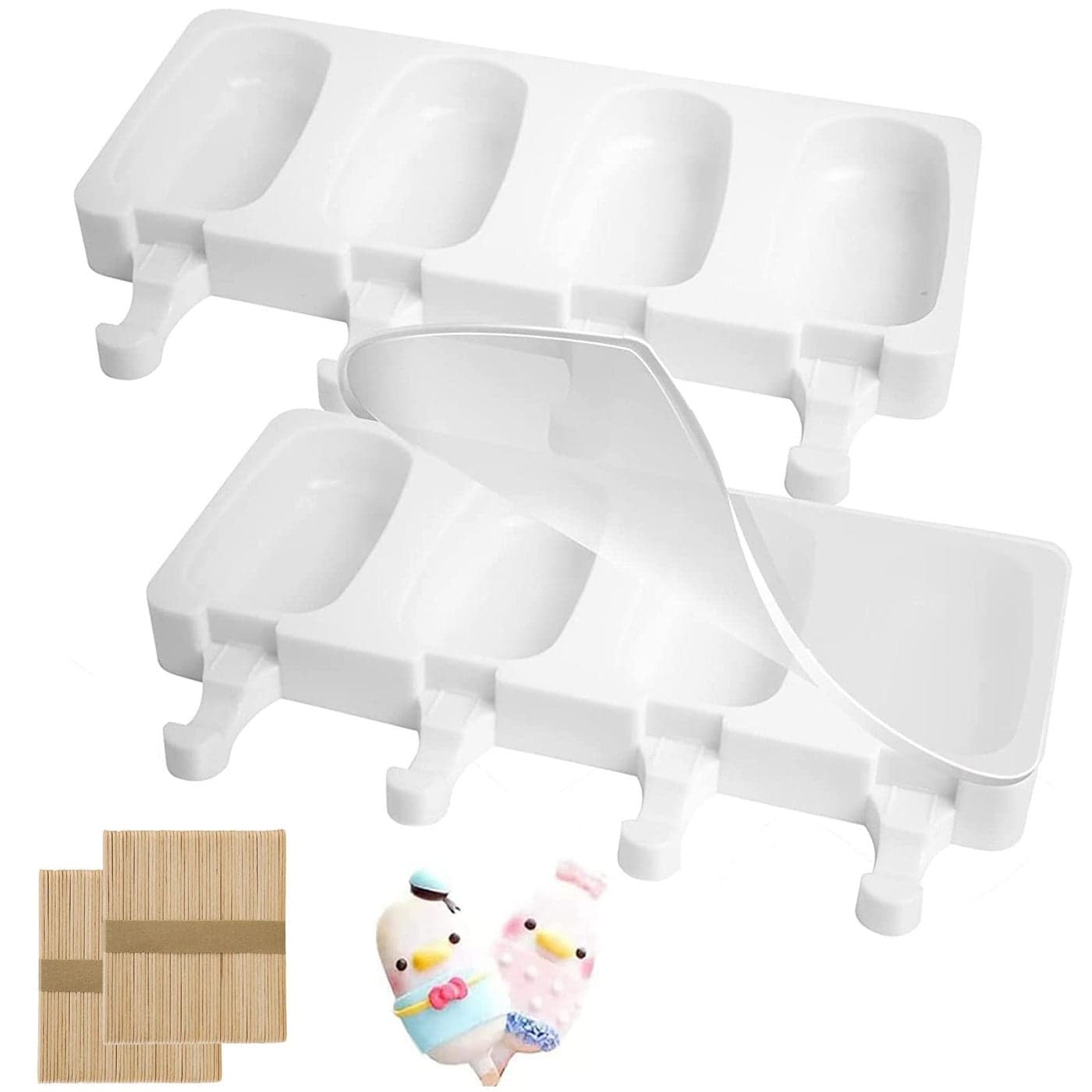 2 Packs Ice Lolly Moulds Silicone Popsicle Mould Ice Lolly Ice Cream Moulds NonStick Cakesicle Moulds with 100 Wooden Sticks 2 Lids for DIY Ice Cream White