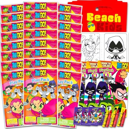 DC Comics Teen Titans GO Mini Party Favors Set Bundle with 24 Teen Titans Play Packs with Coloring Pages Stickers More Teen Titans GO Party Supplies