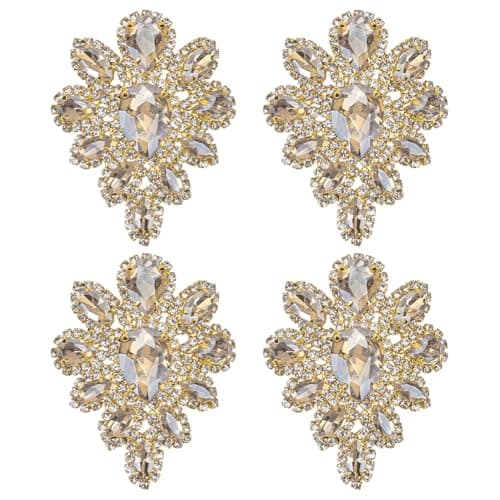 FINGERINSPIRE 4PCS Rhinestone Applique Topaz Teardrop Shape Rhinestone Appliques Wedding Bridal Crystal Patches Fancy Beaded Flower Patch Women Fashion for Gifts Clothing Costume Decoration