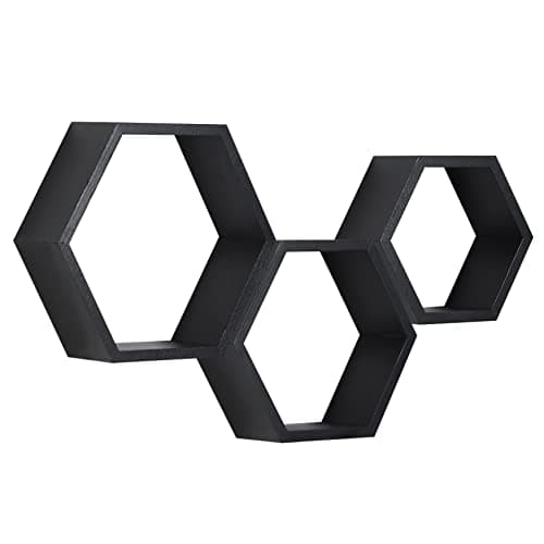 PHOENANCEE Hexagon Floating Shelves,Honeycomb Shelves Set of 3,Wall Mounted Wood Farmhouse Hexagonal Storage Shelf for Bathroom, Kitchen, Bedroom, Living Room