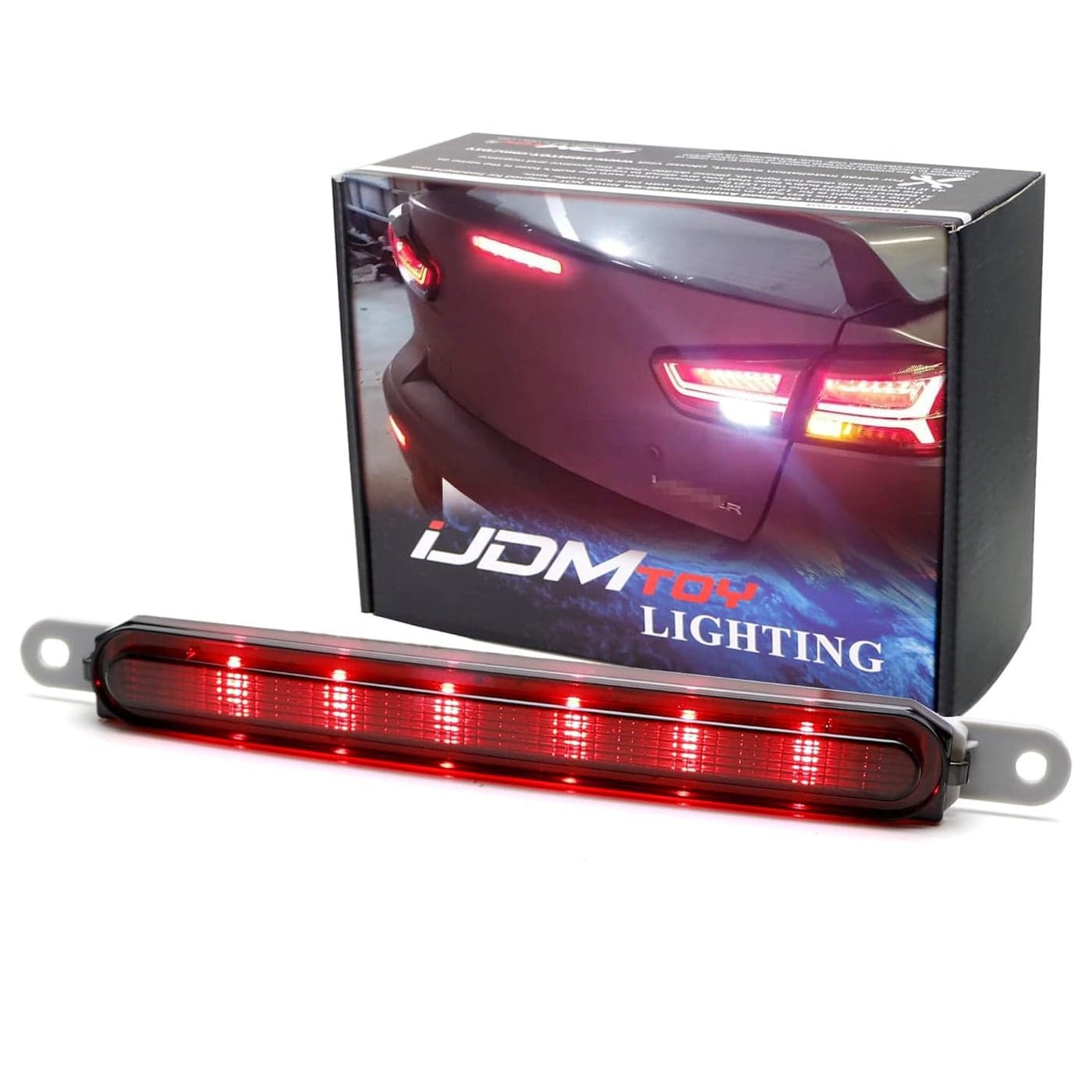iJDMTOY OEMSpec Dark Smoked Lens Full LED Trunk Lid Third Brake Light Bar Assembly Compatible With 20082016 Mitsubishi Lancer Evolution X Sedan