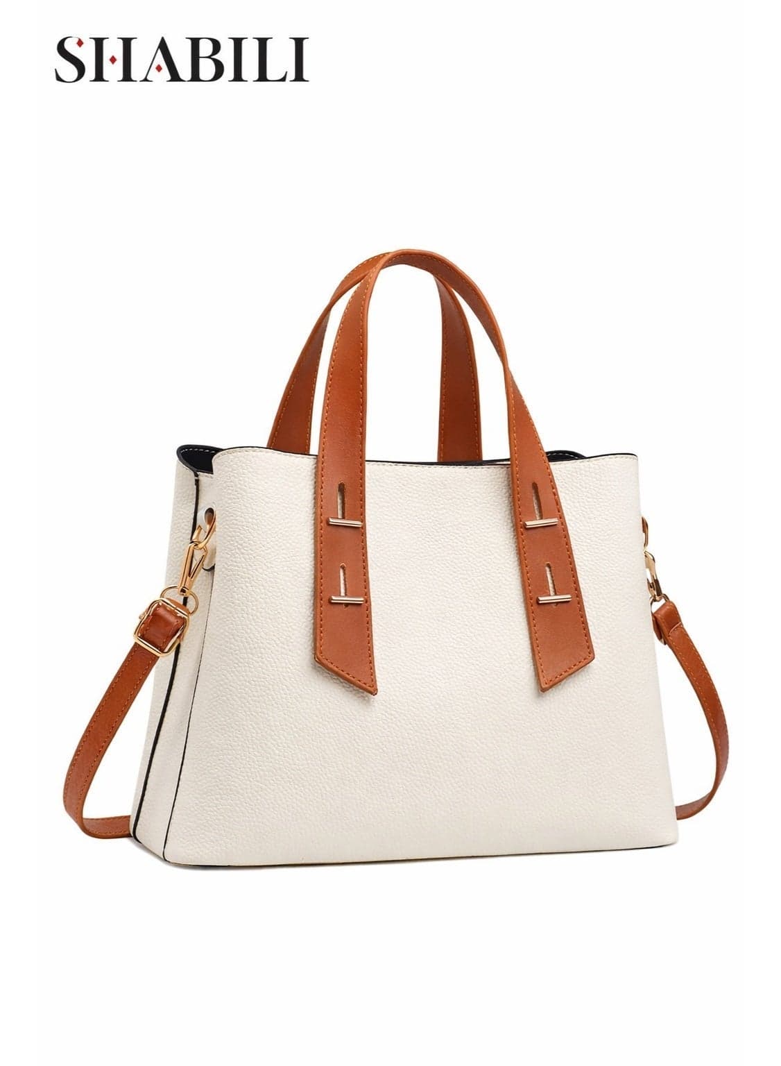 Women's PU Large Capacity Multi-Pocket Contrast Color Shoulder Crossbody Tote Handbag, Ladies Two-Tone Top Handle Satchel with Detachable Strap for Teenager Youth Casual Party Travel