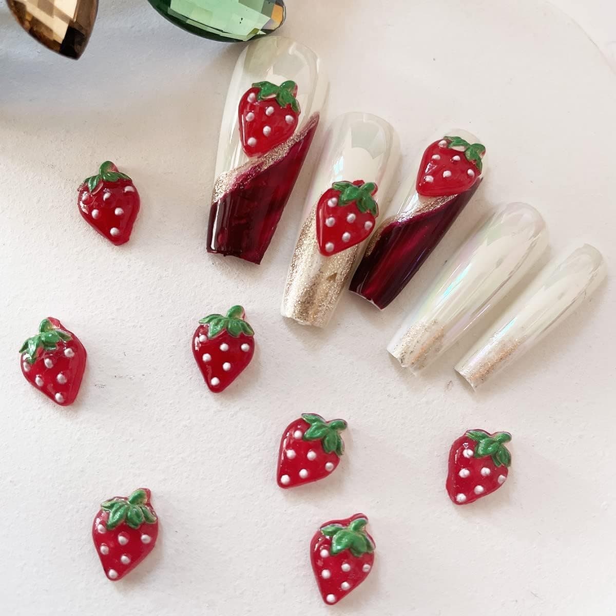 50Pcs Red Nail Charms Accessories Cute Strawberry for Spring Summer Season Manicure Decoration Kawaii Nail Art Rhinestones Fruit Gems for Womens Beauty and Personal Care Nail Art Accessories