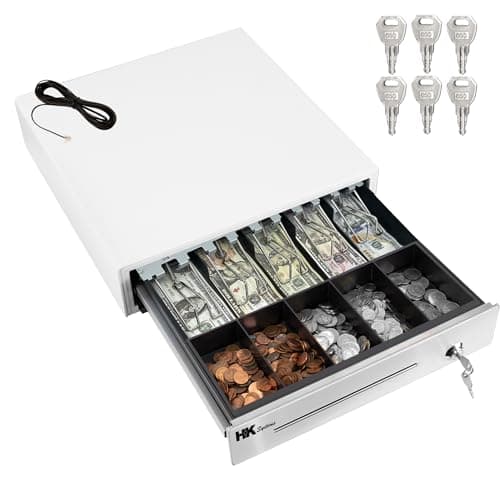 HK SYSTEMS 16inch "Stainless Steel" Front White Heavy Duty POS Interface Cash Drawer with 5Bill/5Coin