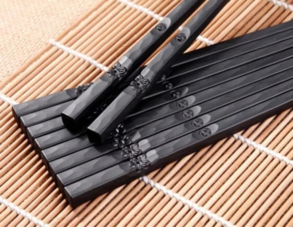 RIANZ Reusable Fiber Glass Alloy Chopsticks Japanese Style Lightweight Non-Slip Chop Sticks - Black (5 Pairs)