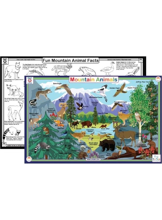 Tot Talk Mountain Animals Educational Placemat for Kids, Washable and Long-Lasting