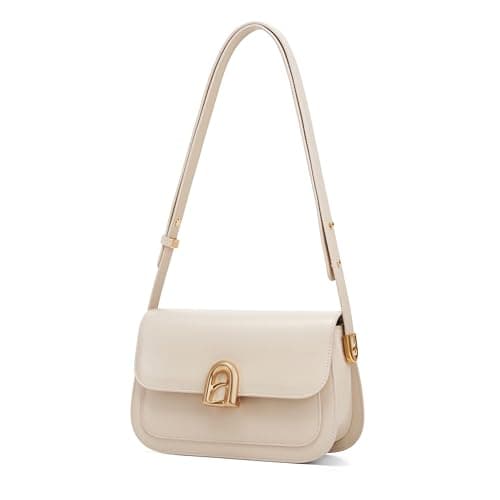 LAFESTIN Genuine Leather Shoulder Bag for Women, Small Crossbody Purses with Adjustable Strap Designer Inspire Cute Handbags for everyday(Ivory)