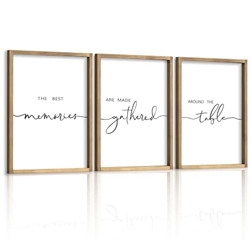 Houmury Set of 3 Framed Wall Art Memories Around the Table Farmhouse Wall Decor 11x14 Kitchen Wall Decor for Dining Room Decor Wood Signs Brown 11 14