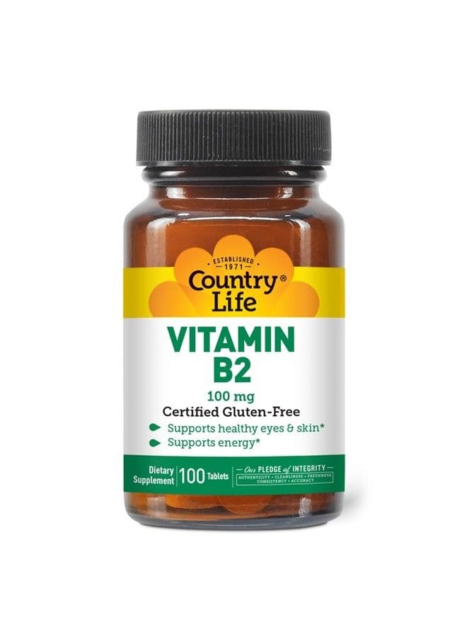 Vitamin B-2, Supports Health Eyes & Skin and Energy, 100mg, 100 Tablets, Certified Gluten Free, Certified Vegan, Certified Halal