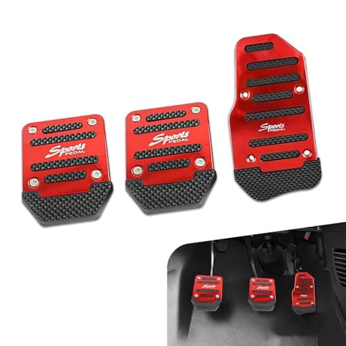 Shakas 3 PCS Car Pedal Kit 57 x 315 Acceleration 26 x 354 Clutch Brake Thickened Alloy Anti Slip Tape Pedal Replacement Modification Parts for Most Manual Transmission Cars Red