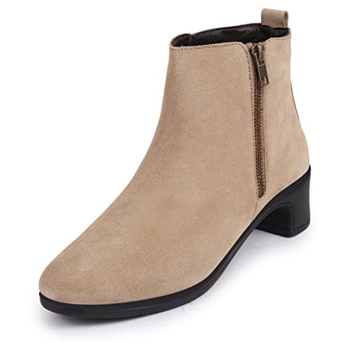 FAUSTO FST KI-264 CHEEKU-38 Women's Cheeku Flared Heel Mid Top Suede Leather Zipper Closure Winter Chelsea Boots (5 UK)