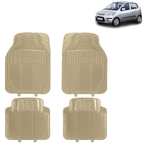 KINGSWAY Accessories Universal Use Anti Skid PVC Car Mat Compatible with Hyundai I10 Year 2007 to 2010, Set of 4 Pcs Anti Slip Car Floor Rubber Mats, All Weather Car Foot Mats, Beige